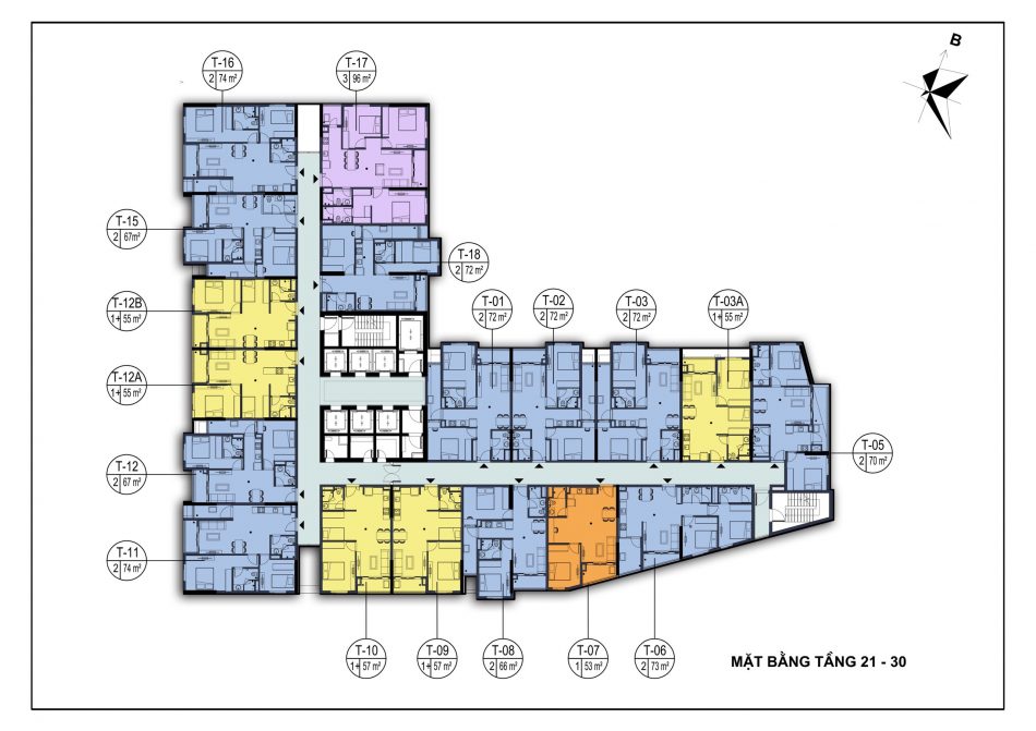 Mặt bằng tầng 21-30 chung cư Dabaco Park View City Huyền Quang
